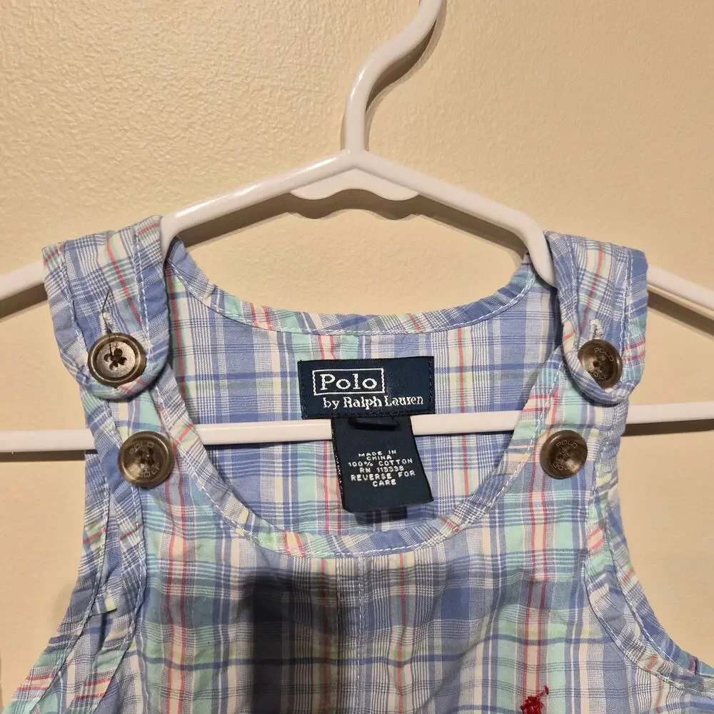 Polo by Ralph Lauren Shortall 9 Month Blue Plaid 100% Cotton Romper Baby